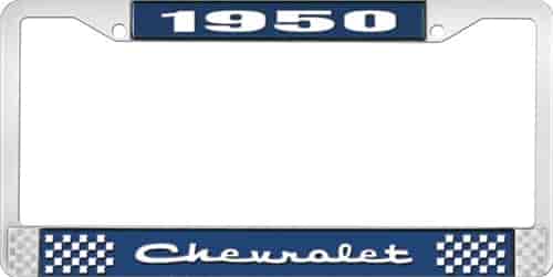 1950 Chevrolet Blue And Chrome License Plate Frame With White Lettering