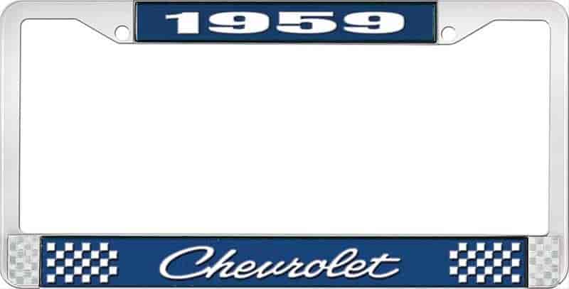License Plate Frame 1959 Chevrolet Blue And Chrome With White Lettering