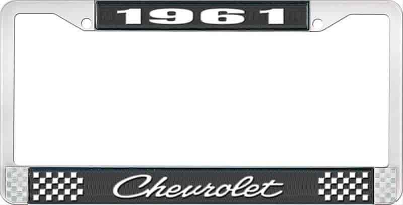 1961 Chevrolet Black And Chrome License Plate Frame With White Lettering