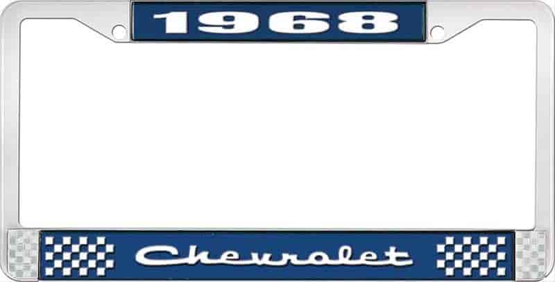 License Plate Frame 1968 Chevrolet Blue And Chrome With White Lettering
