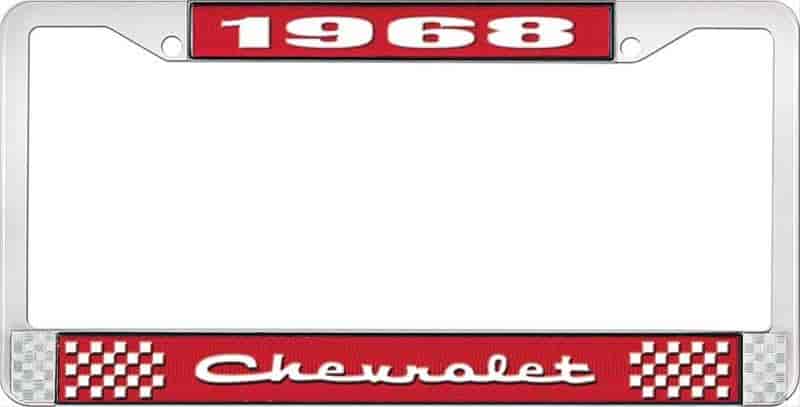 License Plate Frame 1968 Chevrolet Red And Chrome With White Lettering