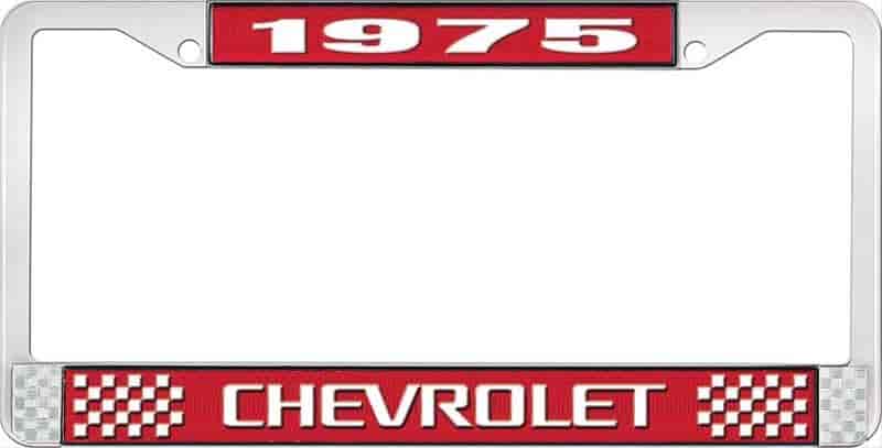 License Plate Frame 1975 Chevrolet Red And Chrome With White Lettering