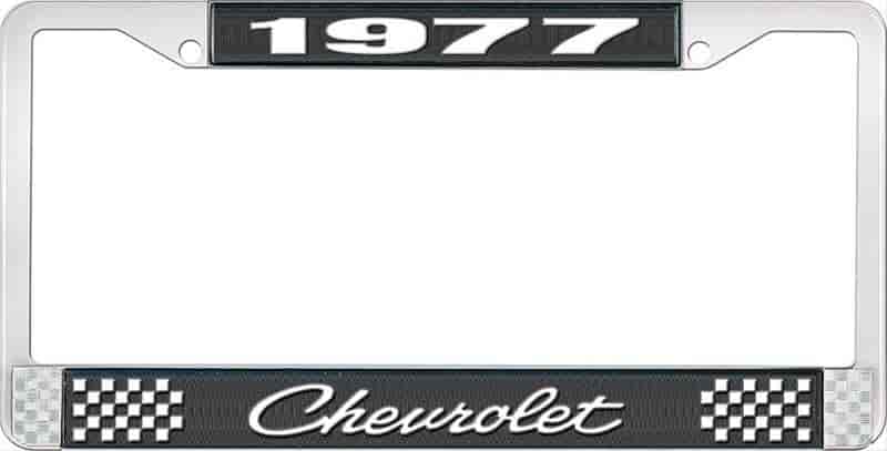 License Plate Frame 1977 Chevrolet Black And Chrome With White Lettering