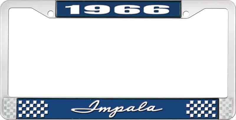 1966 Impala Blue And Chrome License Plate Frame With White Lettering