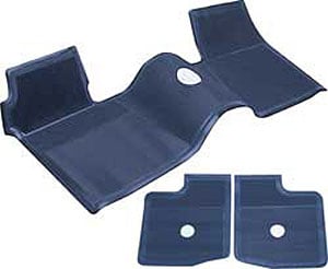 M63012 Bow Tie Rubber Floor Mat Set 1963-64 Impala, Bel Air, Biscayne; w/o Console; Dk Blue; Front & Rear