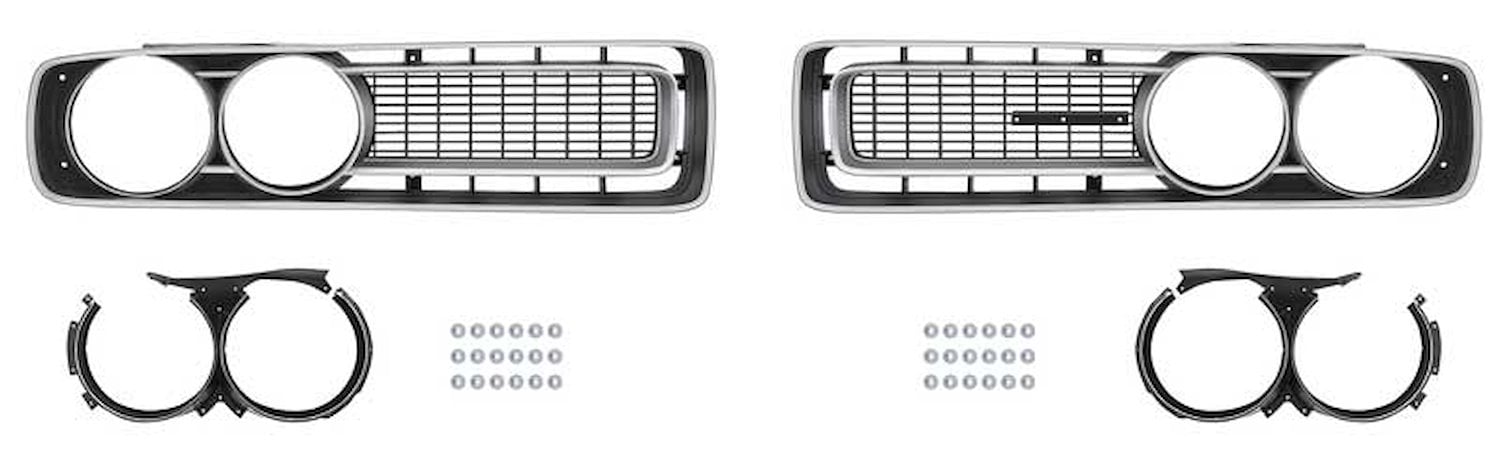 MB9916 Front Grill Set 1971 Dodge Charger; Black/Silver; Charger R/T, Super Bee