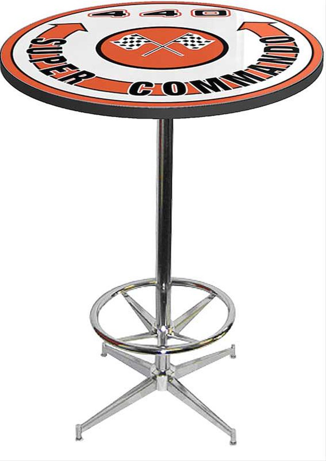 MD673109 Pub Table With Chrome Base And Foot Rest Mopar 440 Super CommAndo Logo Pub Table With Chrome Base And Foot Rest