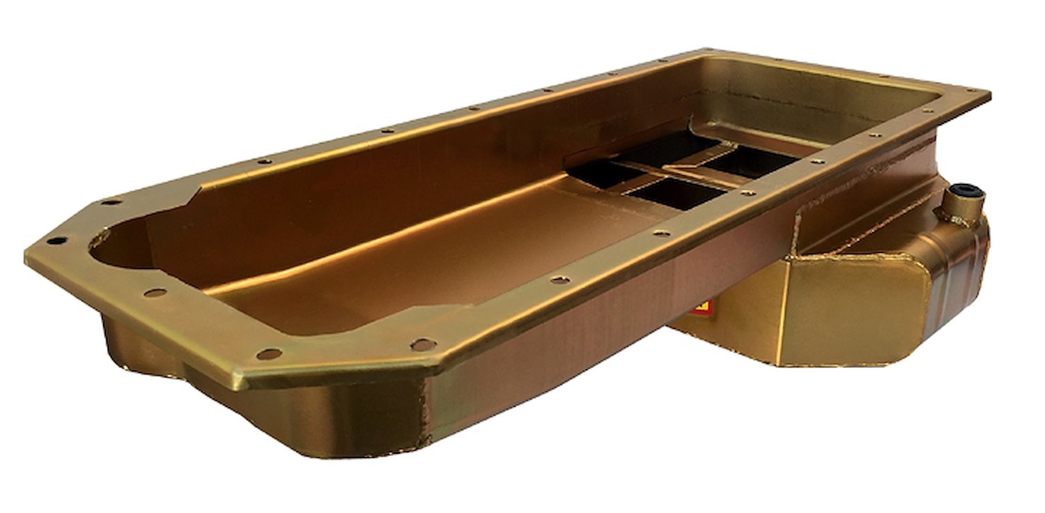 31032 Pro-Touring Steel Oil Pan for Gen III Hellcat 6.2, Swap A/B/E-Body w/ Tubular K-Members [Gold Iridite]