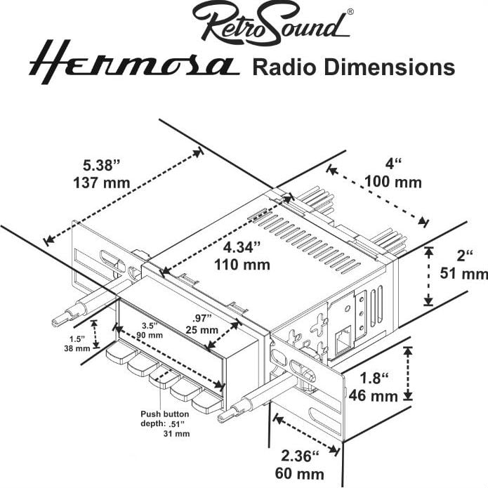 HCB-M2-108-09-78 Motor 2B Radio w/Chrome Face, Black Pushbuttons & Installation Bezel & Knobs Kit