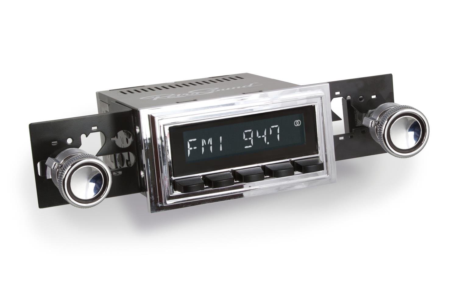HCB-M2-126-08-80 Motor 2B Radio w/Chrome Face, Black Pushbuttons & Installation Bezel & Knobs Kit, 1967 Ford Mustang