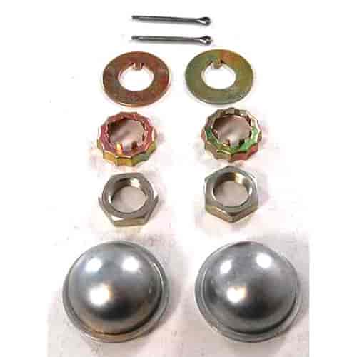 2 CHROME ROTOR HARDWARE KIT DUST CUP SPINDLE NUTS PIN / WASHERS
