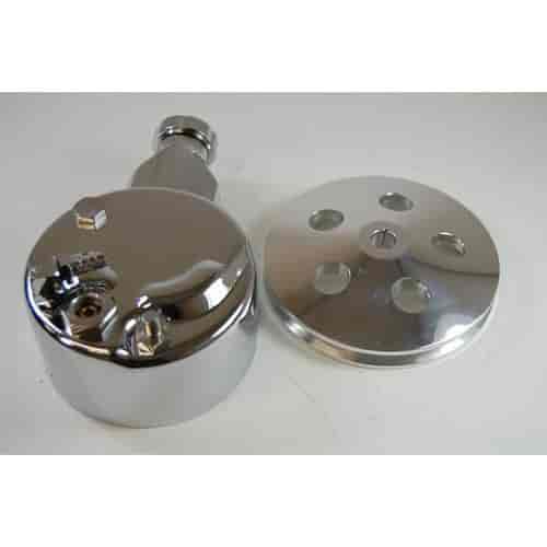 CHROME ALUM POWER STEERING PUMP RESERVOIR WITH PULLEY