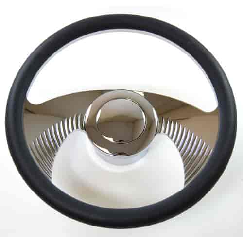 14 CHROME BILLET WINGS STYLE STEERING WHEEL WITH LEATHER GRIP/HORN BUTTON/ADAPTOR KIT
