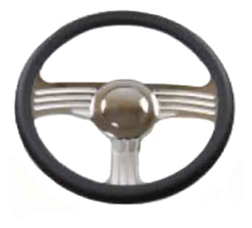 14 Chrome Billet Slash Style Steering Wheel with Leather Grip