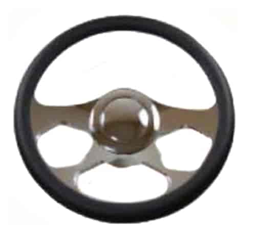 14 POLISHED BILLET REVOLUTION STYLE STEERING WHEEL WITH LEATHER GRIP