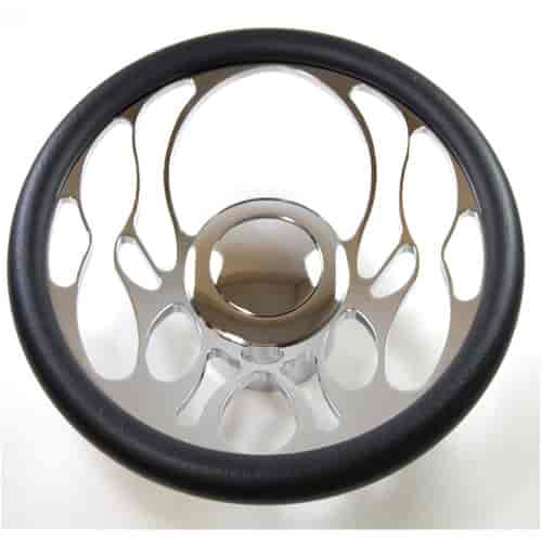 14 CHROME BILLET ORBITER STYLE STEERING WHEEL WITH LEATHER GRIP/HORN BUTTON/ADAPTOR KIT
