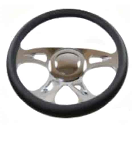 14 POLISHED BILLET CAROUSEL STYLE STEERING WHEEL WITH LEATHER GRIP