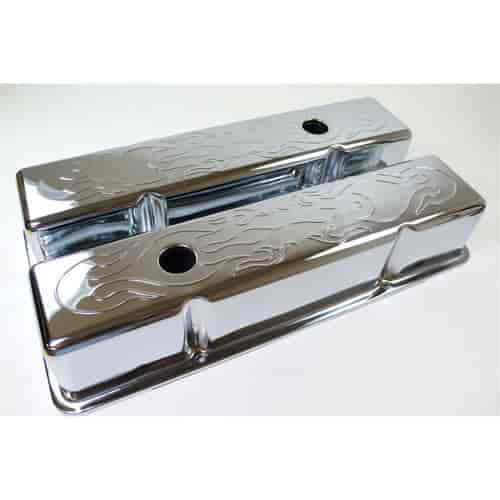 Chrome Flame Steel Valve Covers 1958-86 Small Block Chevy 283-305-327-350