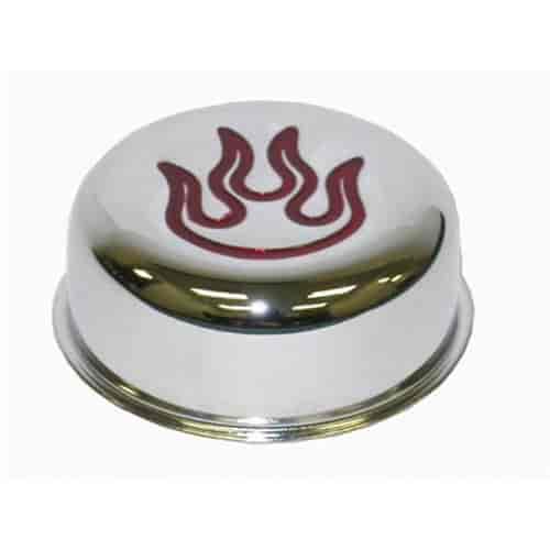 Chrome Push-In Breather Cap Red Flame