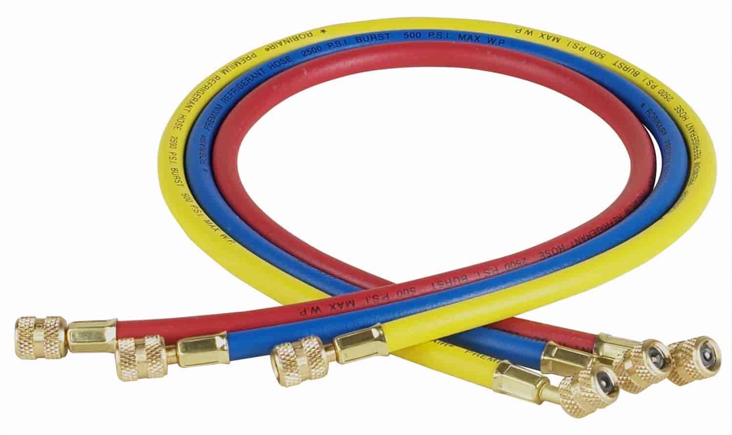 Set Of Three 36in Hoses 1/4in Ffl X 1/4in Ffl Yellow Blue And Red