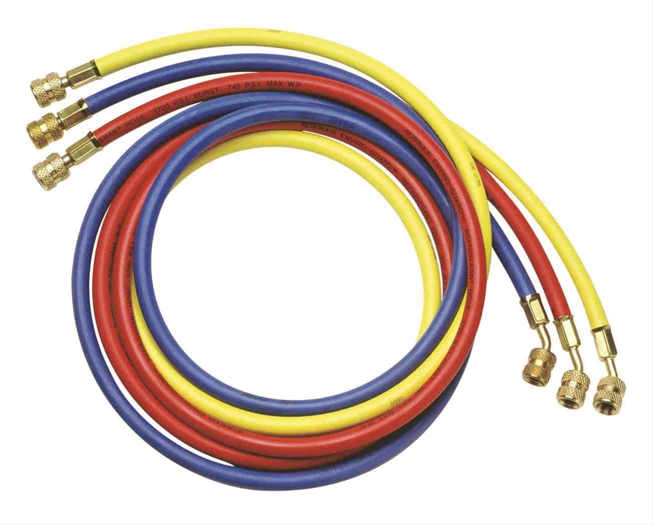 Set Of Three 72in Hoses 1/4in Ffl X 1/4in Ffl Yellow Blue And Red