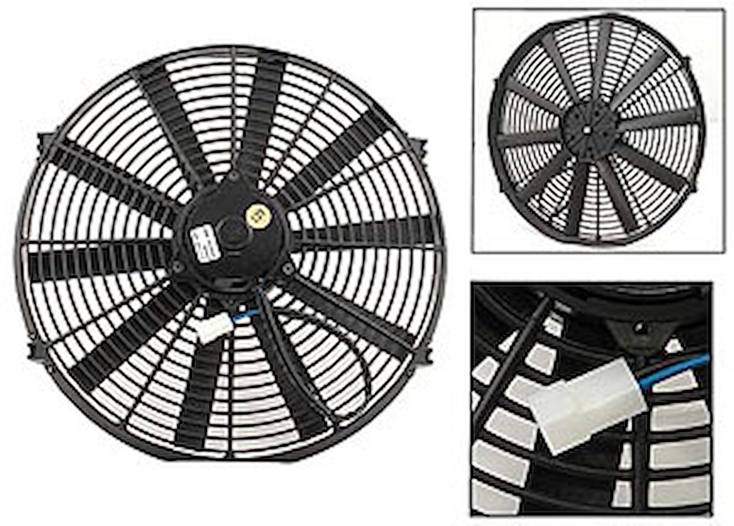 16" Electric Fan: Thickness 3.47"  2000 CFM  1900 RPM  11.4 amp draw