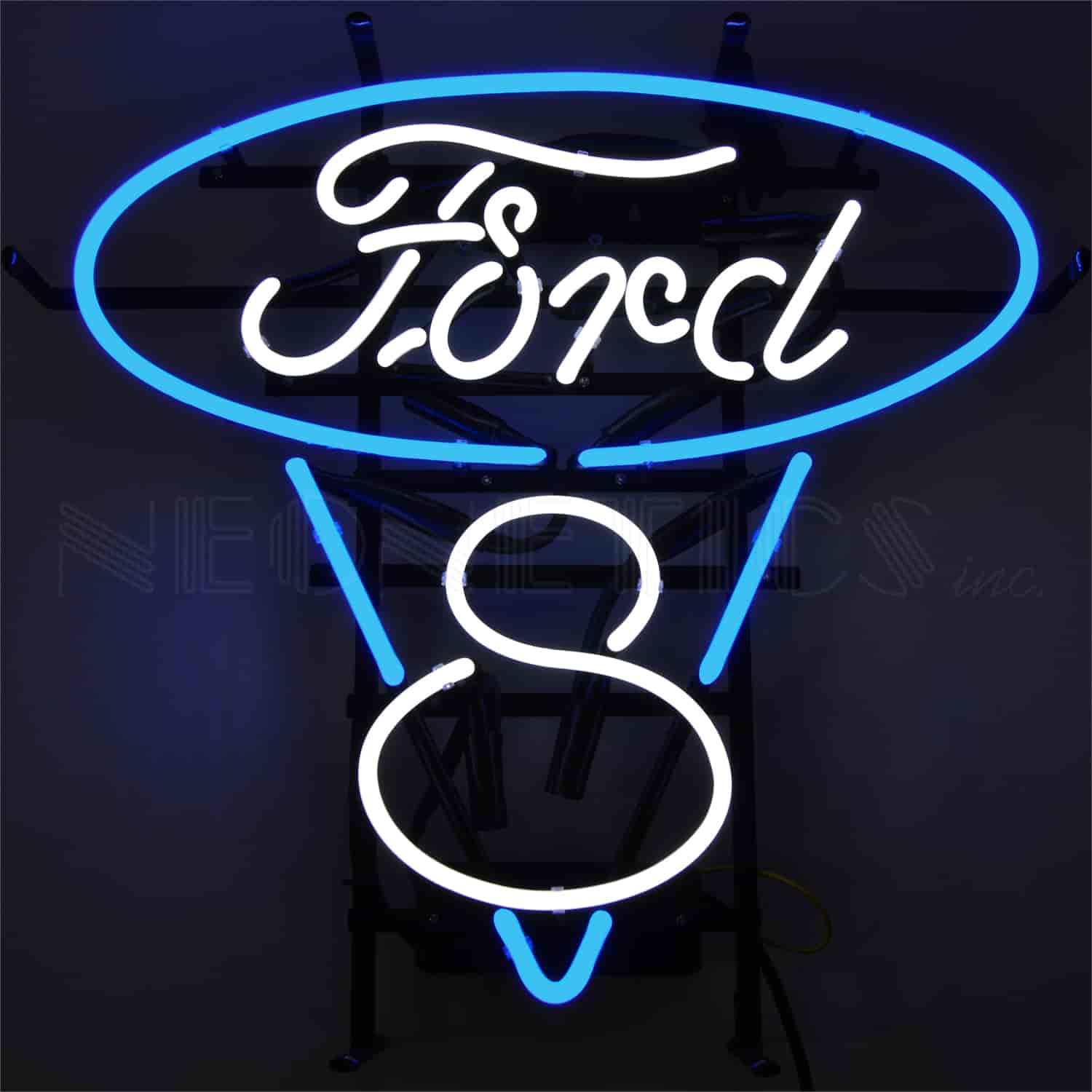 Ford V8 Blue And White Neon Sign On