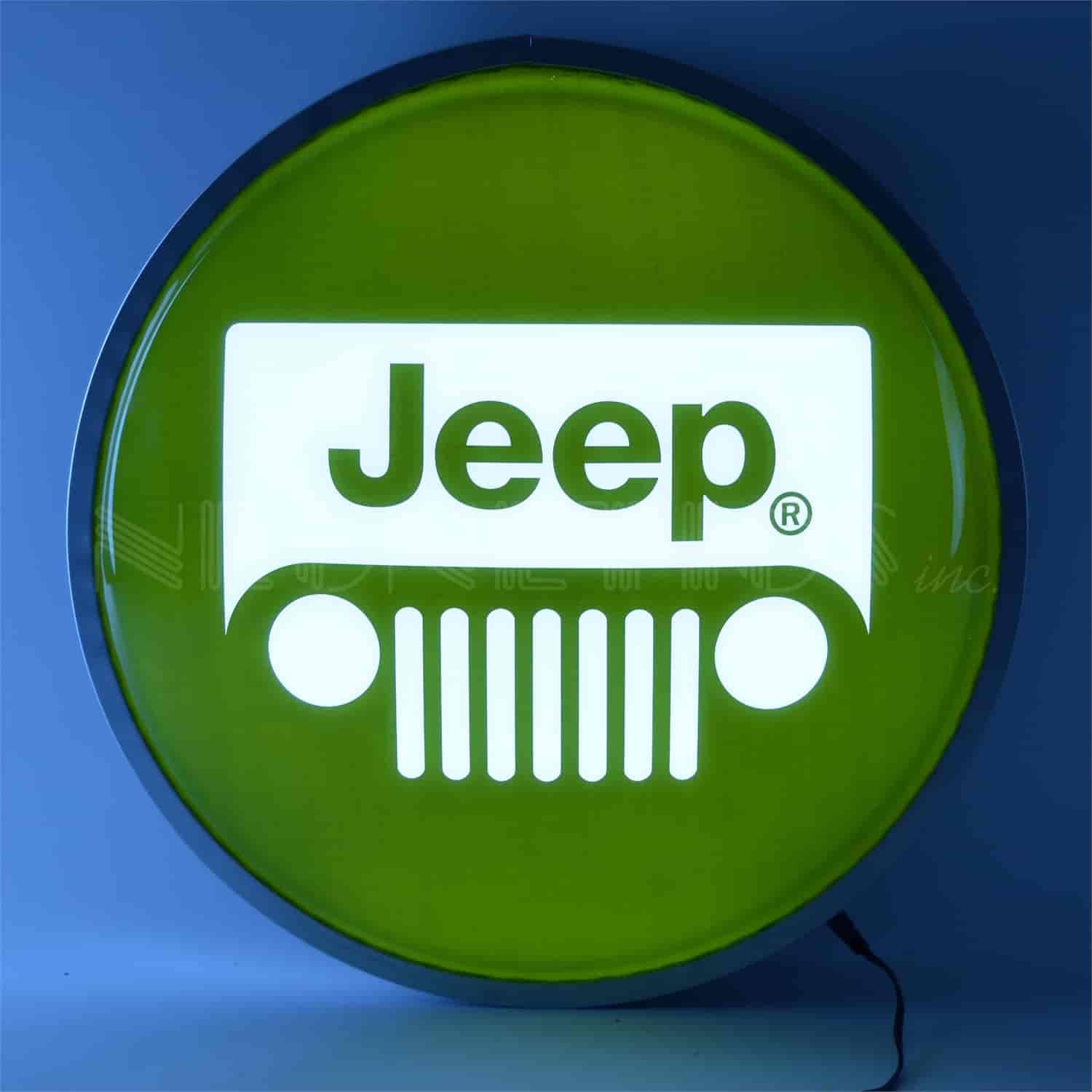 Backlit LED Lighted Round Sign Jeep Green