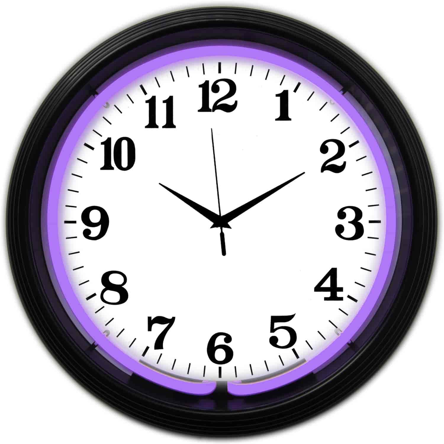 Alphanumeric Black Rim Purple Neon Clock