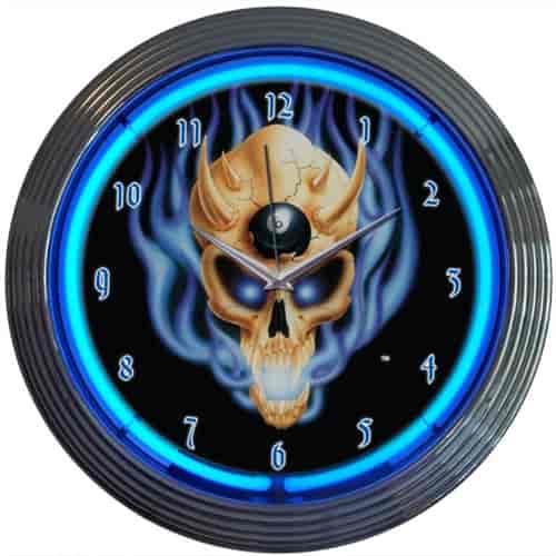 Eight Ball Skull Neon Clock