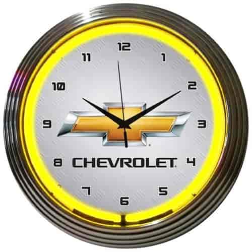Chevrolet Gold Bowtie Yellow Neon Clock