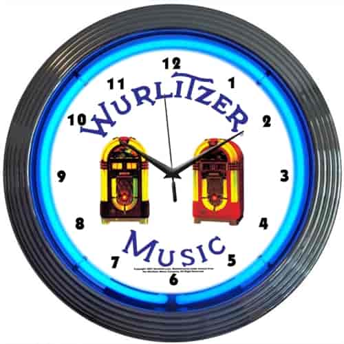 Wurlitzer Jukebox Blue Neon Clock