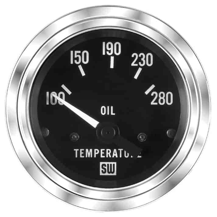 Deluxe-Series Marine Oil Temperature Gauge, 2-1/16 in. Diameter, Electrical - Black Facedial