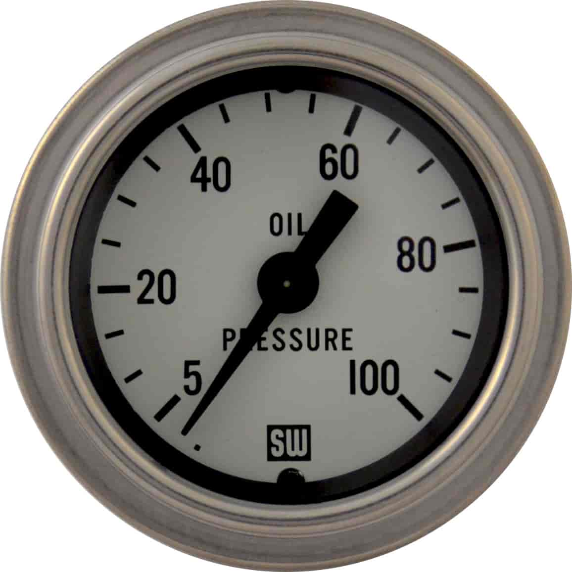 Deluxe-Series Oil Pressure Gauge, 2-1/16 in. Diameter, Mechanical - White Facedial