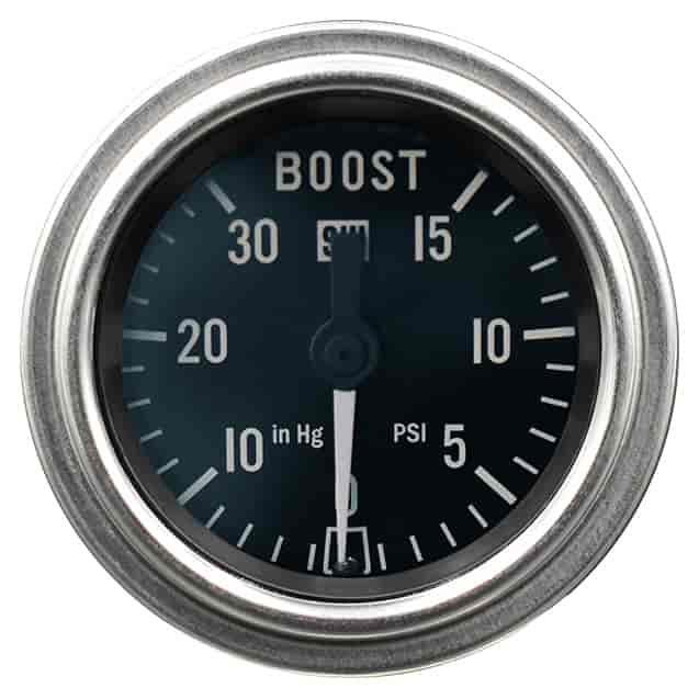 Deluxe-Series Boost/Vacuum Gauge, 2-1/16 in. Diameter, Mechanical - Black Facedial