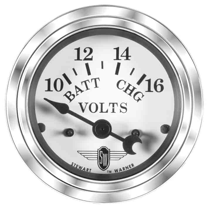 Wings-Series Voltmeter Gauge, 2-1/16 in. Diameter, Electrical - White Facedial