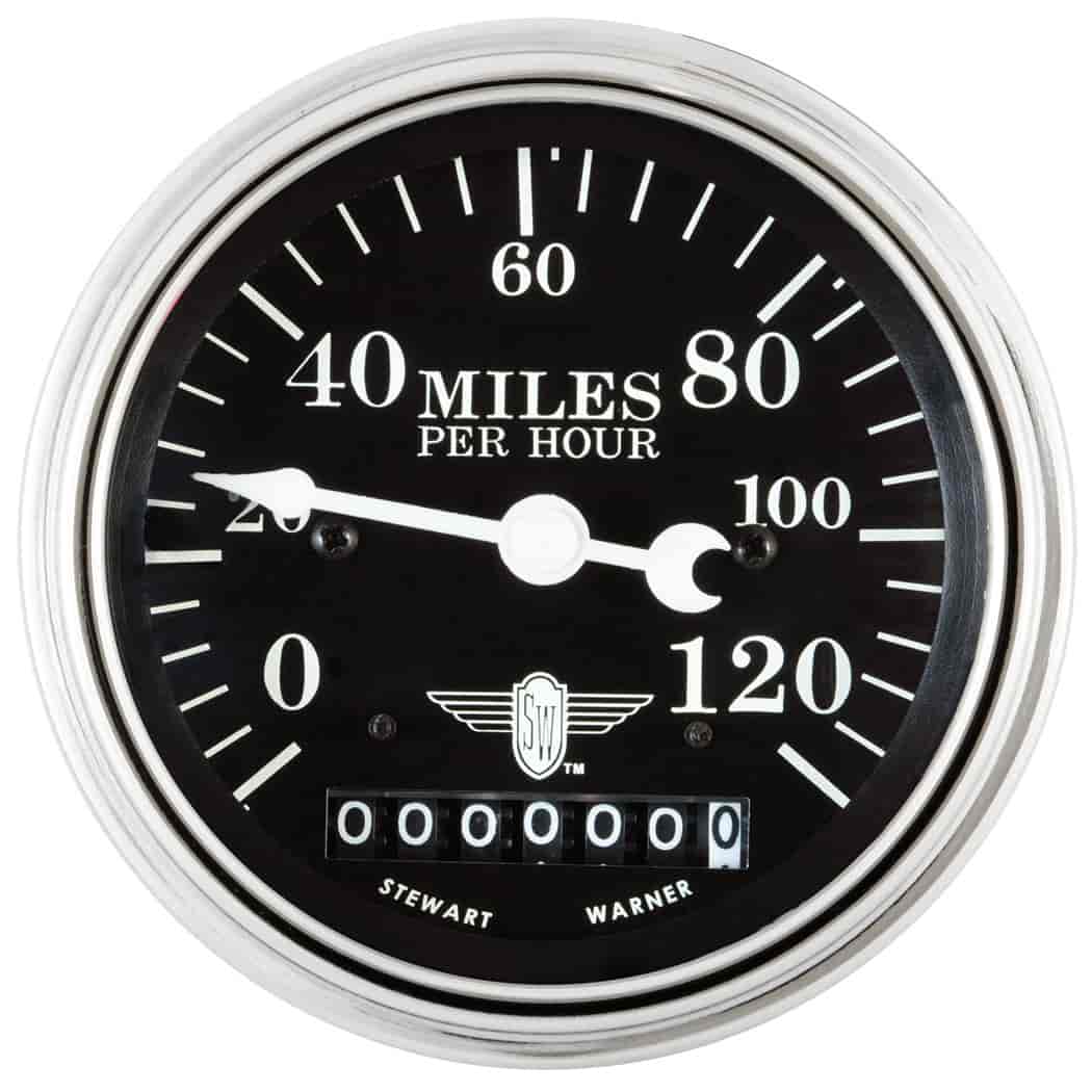 Wings-Series Speedometer Gauge, 3-3/8 in. Diameter, Electrical - White Facedial