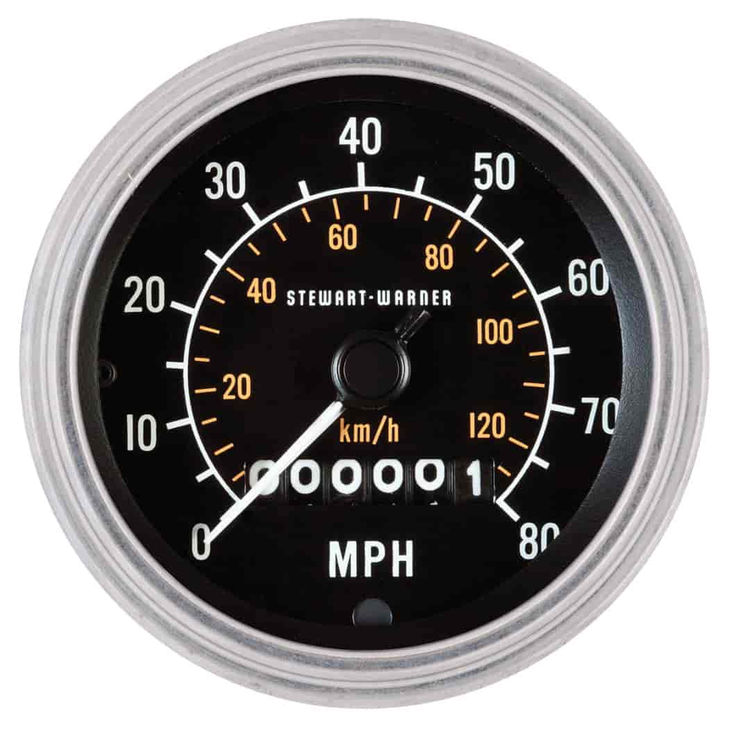 Deluxe-Series Speedometer Gauge [0-80 MPH & 0-130 KM/H] 3-3/8 in. Diameter, Mechanical, Black Face