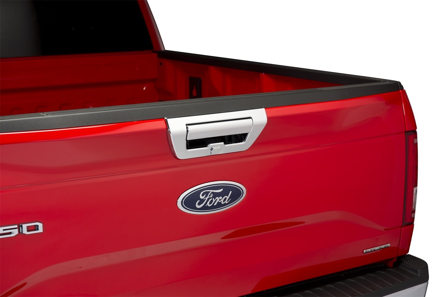 Chrome Trim Ford F150-With Pull Handle Fits with and w/o back up camera No LED cut-out.