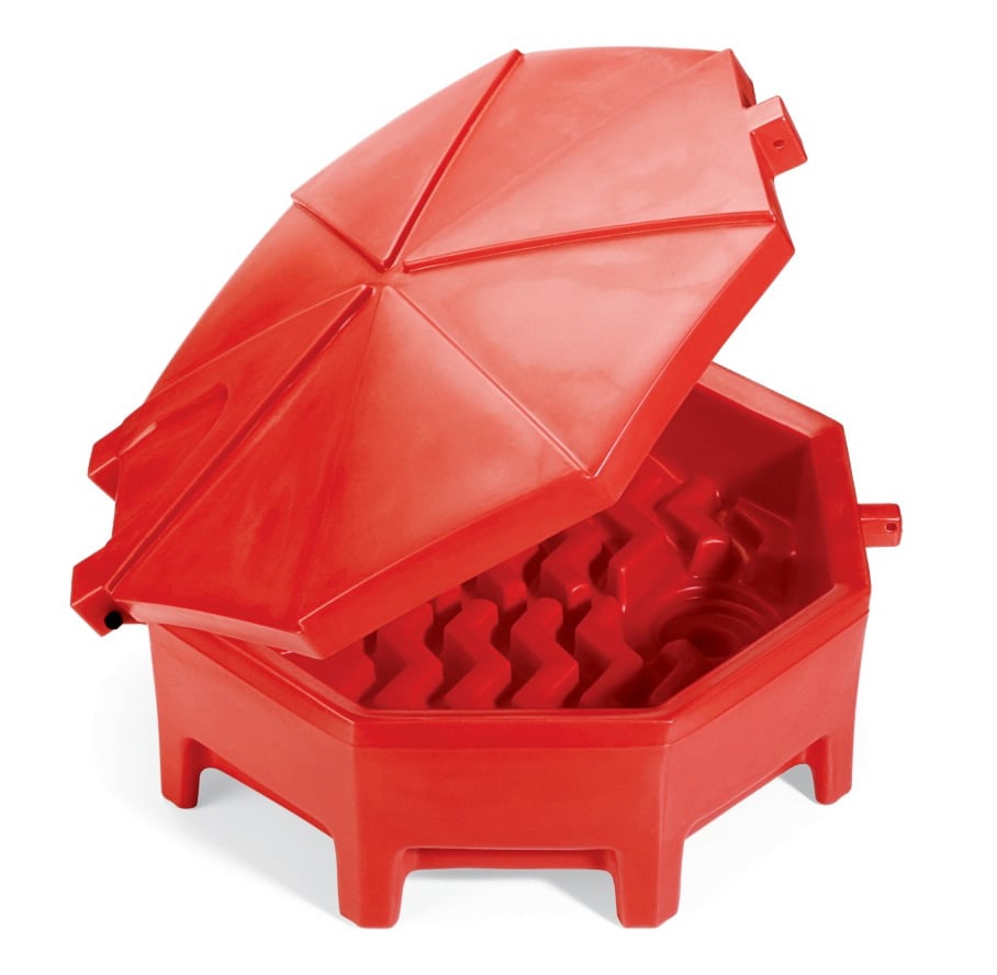 DRM672-RD Universal Poly/Steel 55-Gallon Drum Funnel with Hinged Lid [Red]
