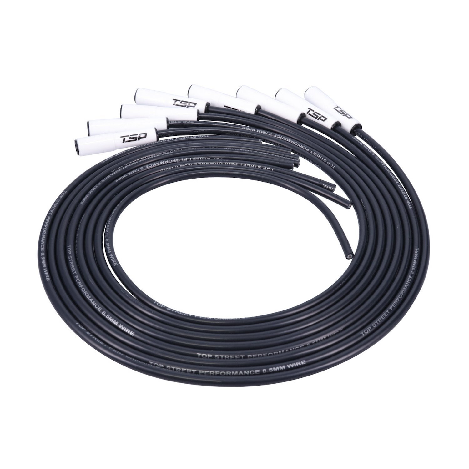 81025CE LS/LT Universal Ignition Wires, 8.5mm Black, Straight White Ceramic Plug Boots
