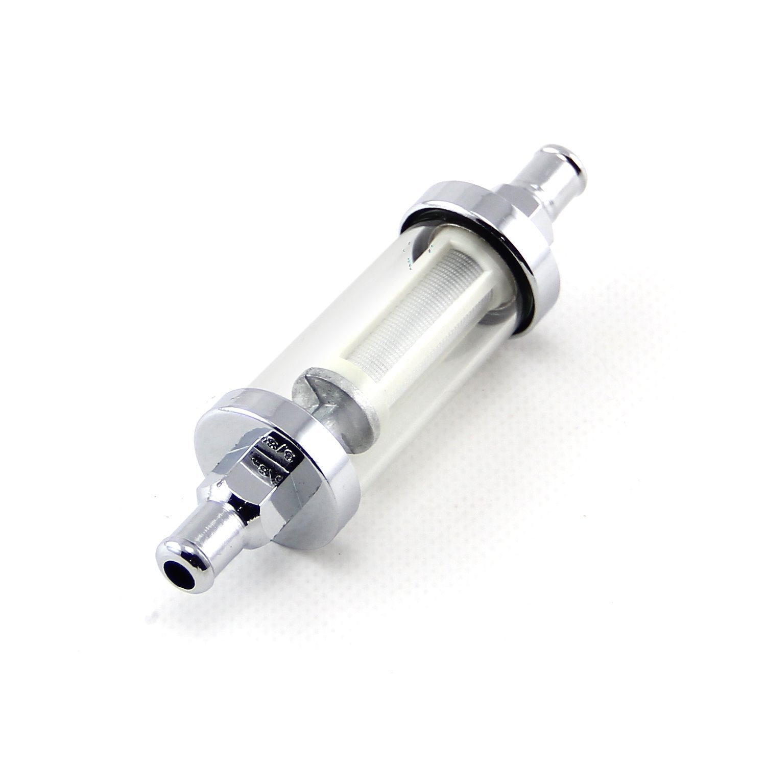 Fuel Filter 3/8 Inlet / Outlet Chrome / Clear