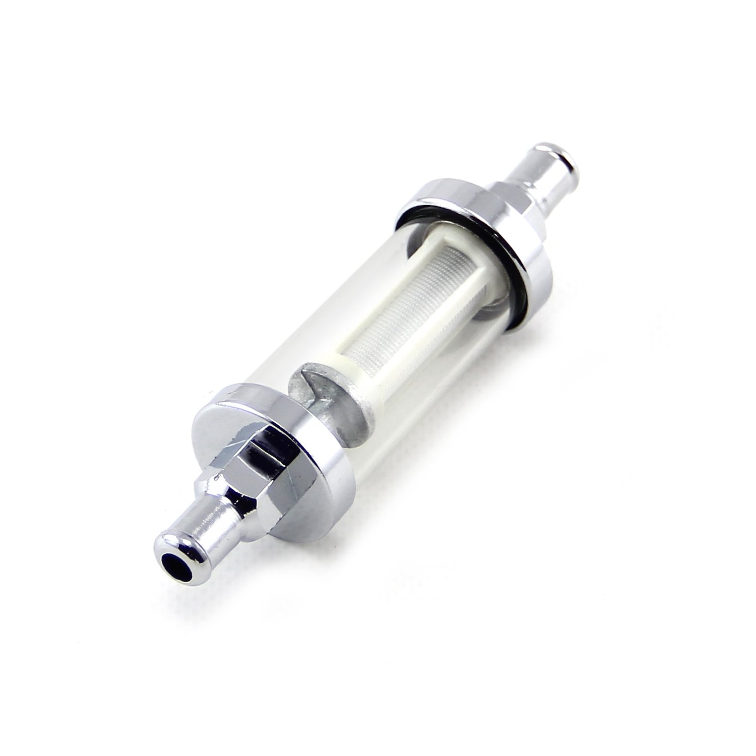 Fuel Filter 5/16 Inlet / Outlet Chrome / Clear