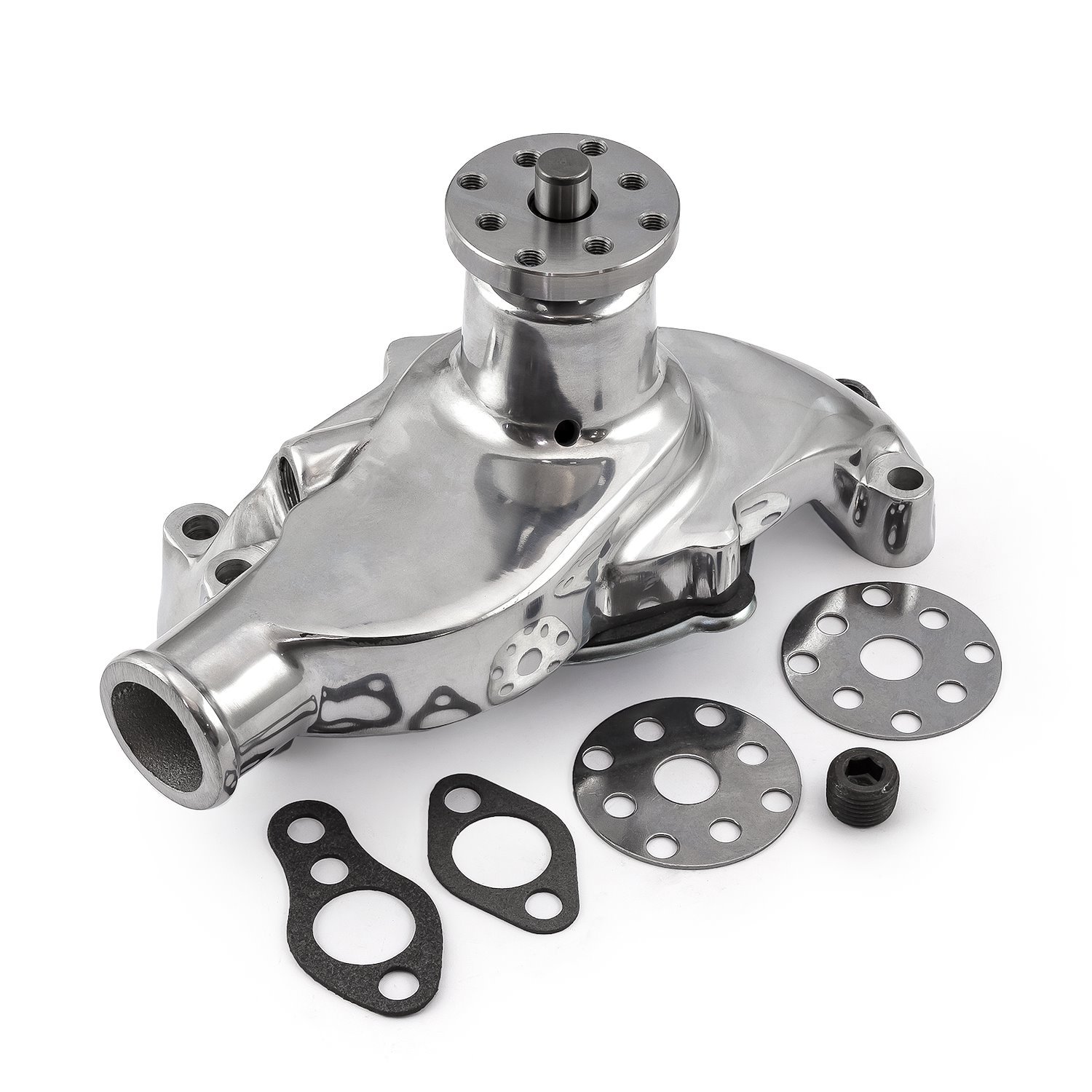 PCE195100102 Aluminum Short Water Pump, Small Block Chevy 350, High-Volume [Polished]