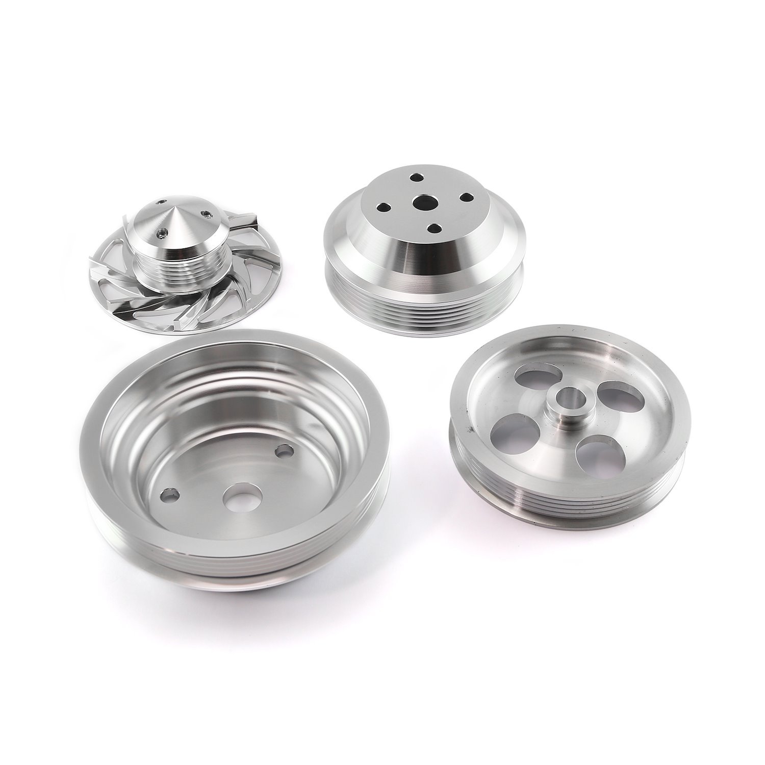 Billet Aluminum Serpentine Pulley Kit Small Block Chevy [Clear Anodized]