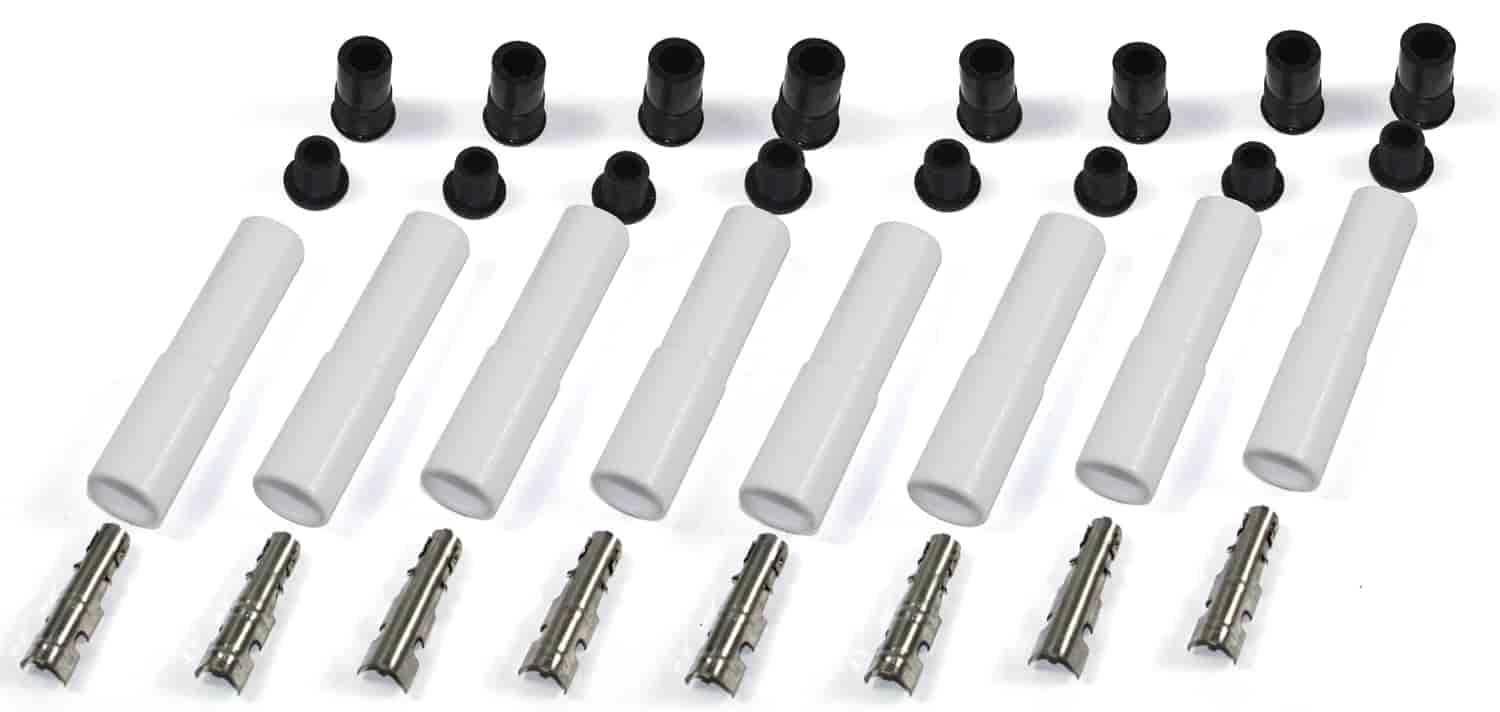 White Ceramic Spark Plug Boots - Straight - Fits 8 mm Wire - Set of 8