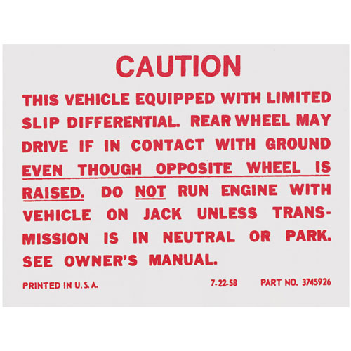 Decal 64-71 GM Trunk Posi-Traction Label