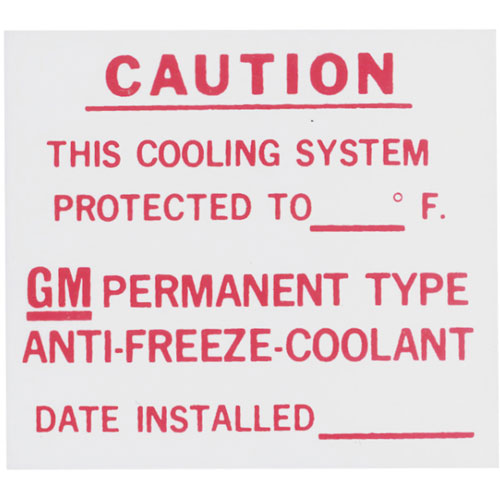 Decal 65-75 Buick Cooling System GM Dealer Installed Antifreeze