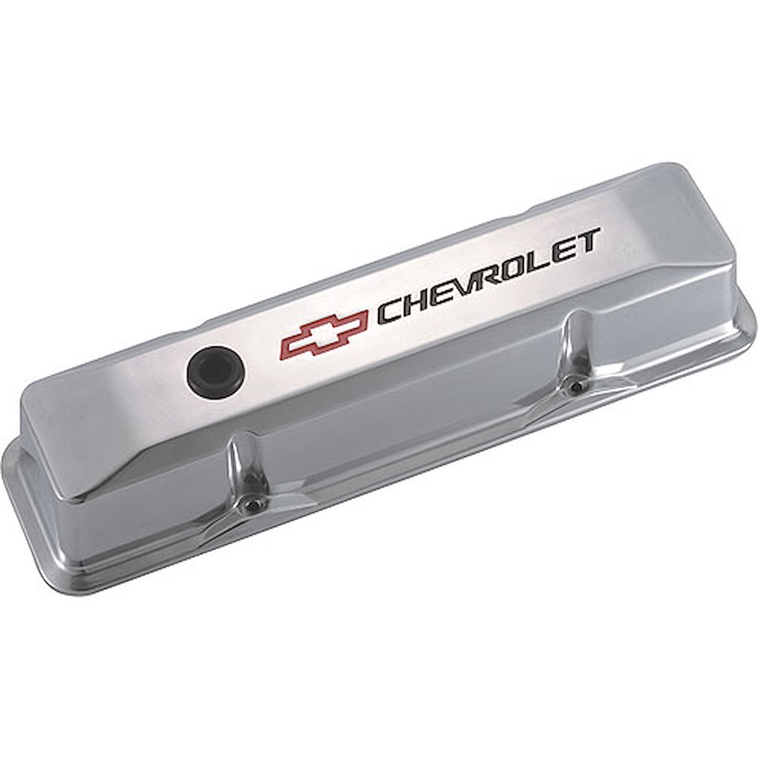 Die-Cast Aluminum Tall Valve Covers for 1958-1986 Small Block Chevy with Chevrolet/Bowtie Recessed Emblem in Polished Finish
