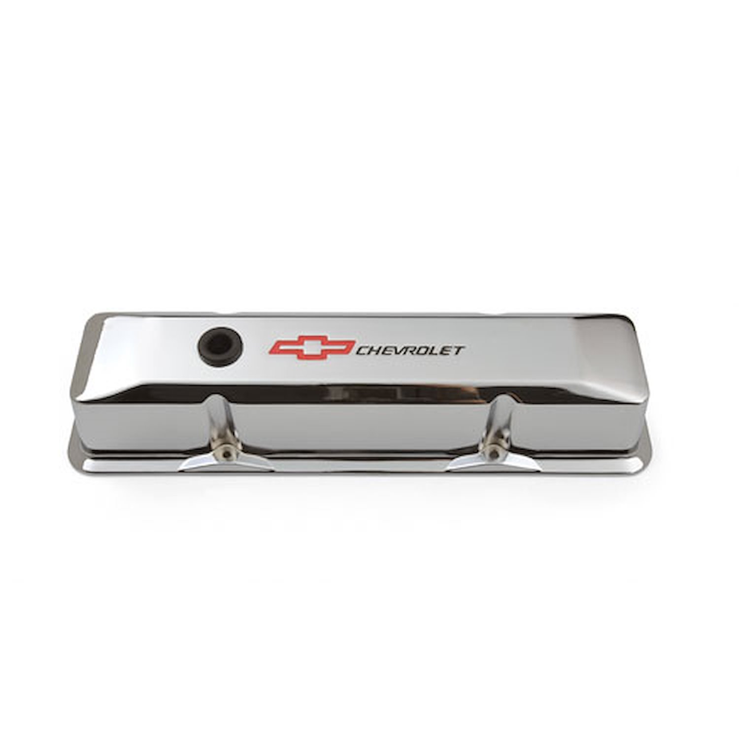 Die-Cast Aluminum Tall Valve Covers for 1958-1986 Small Block Chevy with Chevrolet/Bowtie Recessed Emblem in Chrome Finish